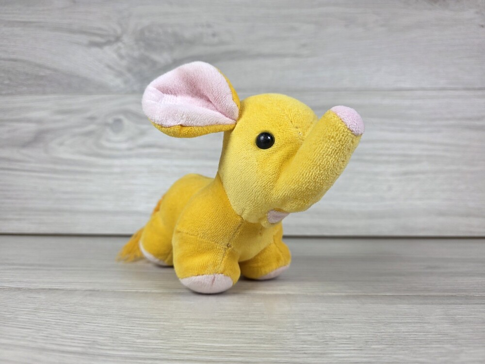 Plush Elephant Yellow and Pink Soft Stuffed Animal Vtg Small SU47